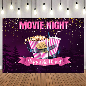 7 * 5ft cinéma bannière toile de fond <span class=keywords><strong>film</strong></span> nuit pop-corn imprimé décorations de fête toile de fond fond pour enfants fille joyeux anniversaire - Product Image 1