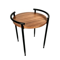 Table console ronde avec plateau en bois, structure en métal noir, design moderne style ferme, idéale pour appartement, salon, chambre