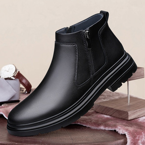 Nouvelles bottes en cuir véritable noires simples pour hommes, toutes saisons, confortables, pratiques, fermeture éclair latérale, Zhongbang décontractées - Product Image 2