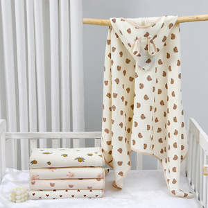 Nouvelle serviette <span class=keywords><strong>de</strong></span> <span class=keywords><strong>bain</strong></span> à capuche pour enfants en beige à imprimé animal, en <span class=keywords><strong>gaze</strong></span> <span class=keywords><strong>de</strong></span> <span class=keywords><strong>coton</strong></span> à quatre couches, <span class=keywords><strong>cape</strong></span> douce, séchage rapide, absorbante, peignoir pour bébé - Product Image 3