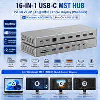 Hub USB C USB-C vers 2 adaptateurs multiports HDTV DP Hub 16-en-1 avec triple moniteur Station d'accueil pour écran 4K Hub pour ordinateur portable