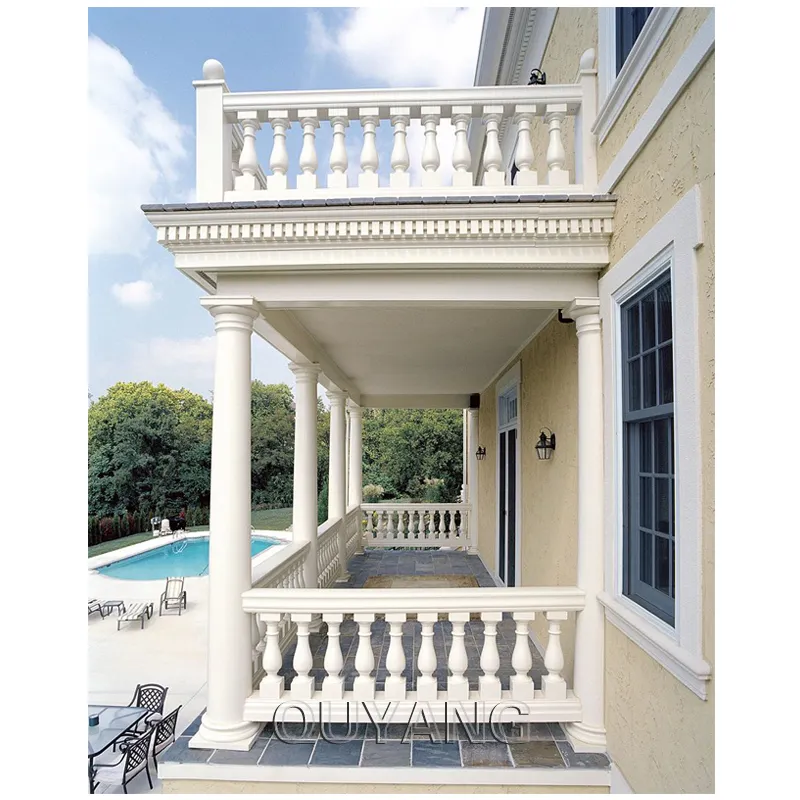 Quyang Balkon Decoratie Steenhouwen Villa Vangrail Wit Marmer Balusters Leuning Reling