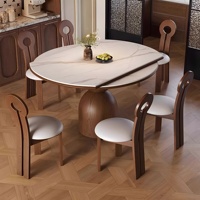 Table à manger rétractable en pierre de style moderne haut de gamme, pieds en bois, convertible, adaptée à un usage domestique, petits espaces, pliable