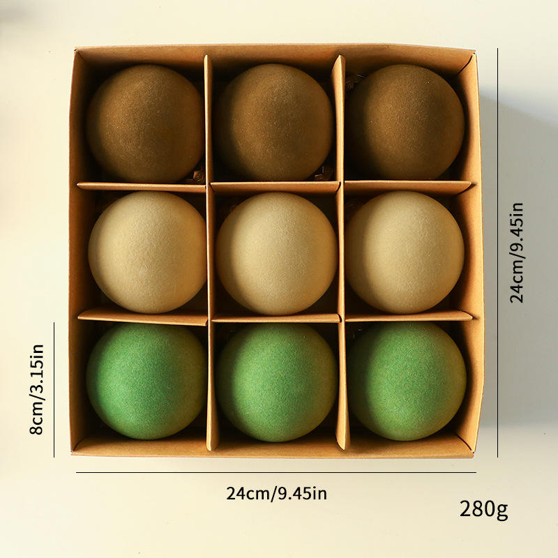 Boule de velours 8cm 9pcs Café vert / Boule floquée
