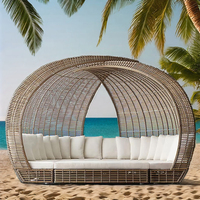 Chaise longue de plage en rotin PE modulaire pour complexe hôtelier, lit de jour en osier, fauteuil de salon, grand canapé nid avec auvent