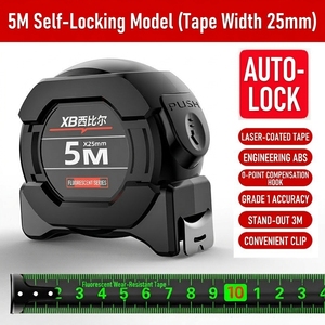 Ruban à mesurer en acier épaissi, auto-bloquant, anti-rouille, fluorescent de précision, 5m, 7,5m, 10 mètres, ABS noir - Product Image 3
