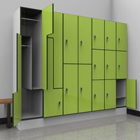 Casier intelligent compact en HPL avec design imitation bois, RFID et serrures à combinaison, casier électronique en résine plastique imperméable