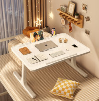 Table de repas blanche réglable en hauteur, poste de travail mobile pour ordinateur, bureau d'appoint pour canapé-lit avec panneau pivotant