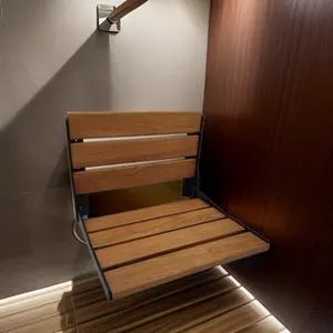 Asiento de ducha accesorios de superficie sólida banco de teca baño plegable asiento de ducha montado en la pared