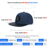 Gorra Snapback Azul para Hombre con Visera de Cuero, Estilo Hip Hop, Insignia Metálica, Ajustable, de Algodón y Poliéster, Estructurada, Estilo Urbano