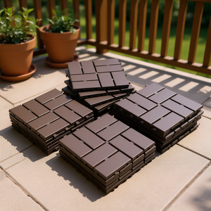 Dalles de terrasse emboîtables 12x12 pouces, revêtement de sol extérieur composite, dalles de terrasse pour patio et balcon, surface lisse carrée, design à double verrouillage - Product Image 2