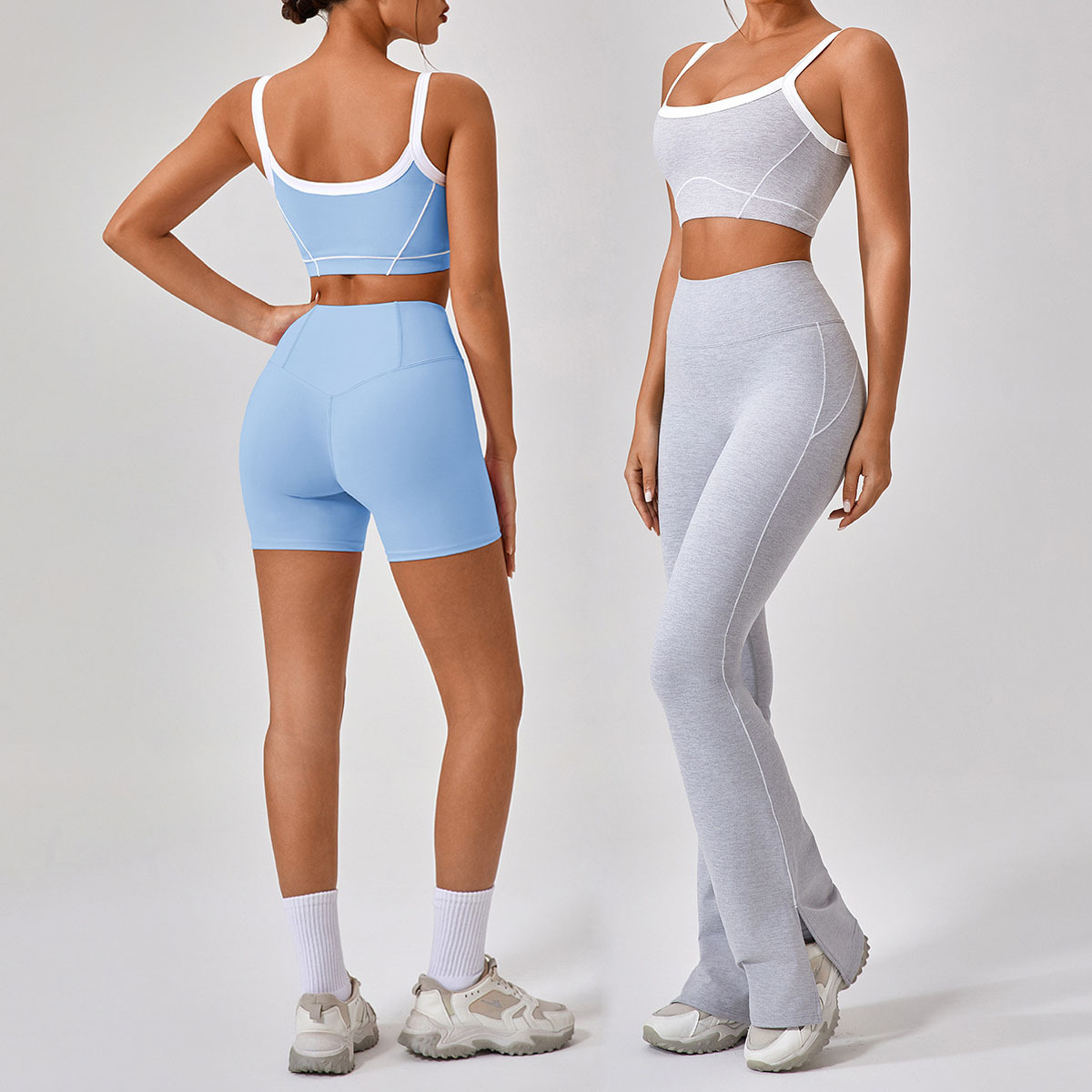 Custom Logo GYM Workout Sport Wear Yoga Flares Pants Slit Leggings Set Yoga Fitness Wear Set For Women