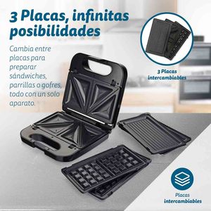 Grill à sandwich San-Multing 850W en acier inoxydable avec 3 plaques amovibles pour faire des toasts et des gaufres - Product Image 3