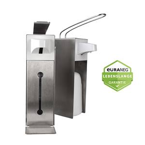 Distributeur manuel de désinfectant pour les mains en acier inoxydable avec levier coloré, 500-1000 ml, avec couvercle de bouteille Euro et bac anti-goutte pour usage hôtelier - Product Image 6