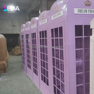 Cabina Telefónica Metálica Decorativa para Exteriores LEDA, Color Morado, para Bodas y Eventos, Soporte para Libro de Visitas con Audio - Product Image 1