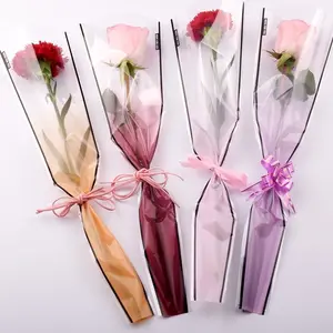 批发单支玫瑰渐变透明袖套袋PVC塑料花花束袖套袋