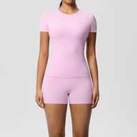 Ensemble de yoga pour femmes, haut court à manches courtes, short taille haute, vêtements de sport respirants, vêtements de fitness
