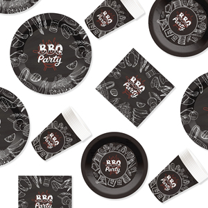 DAMAI <b>Disposable</b> <b>Tableware</b> Barbecue Parties Black Paper Plate BBQ Paper Plates Cups Napkins Set Wholesale - Product Image 6