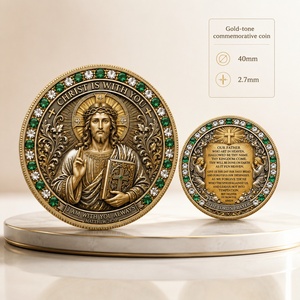 Médaille religieuse 3D en relief avec verset biblique de la Prière du Seigneur et incrustation de cristal, pour collection chrétienne et cadeau de foi - Product Image 2