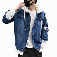 Blouson en Jean à Capuche OEM/ODM pour Homme, Manteau Jean Hip Hop Rétro, Veste Bomber Décontractée Streetwear, Survêtement à Capuche