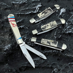 Hongrui vendita calda nuovo stile 7.3 pollici manico in corno di mucca con osso di manzo bianco 440C lama in <span class=keywords><strong>acciaio</strong></span> pieghevole coltello Multi lama - Product Image 5