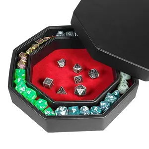 8" Octagon Leather Dice Tray With Lid And Dice Staging Area For Board Games And All Tabletop RPGs
