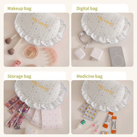 Pochette de maquillage en coton matelassé à fleurs pour femmes et filles, pour les voyages et l'usage quotidien, avec fermeture éclair à volants, dentelle en feuille de lotus