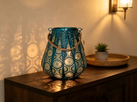 Lanterne en fer effet céramique verte avec poignée en corde de chanvre, guirlande lumineuse à 20 LED, personnalisable, décoration pour mariage, salle de bain, maison