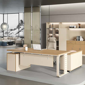 <span class=keywords><strong>Mesa</strong></span> de oficina moderna de estilo madera, silla, combinación de muebles, escritorio de gerente CEO con estilo de panel de madera - Product Image 2