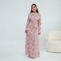 Robe longue décontractée pour femme grande taille à imprimé floral, manches longues, taille cintrée, coupe ample, style modeste musulman