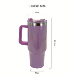 Gobelet de voyage isotherme réutilisable en acier inoxydable à double paroi de 40 oz, tasse à café pour voiture avec poignée et couvercle à paille - Product Image 2
