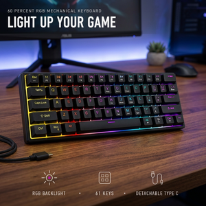 Teclado Mecánico para Juegos con Cable, Retroiluminación RGB, Mini Teclado con Teclas Multimedia, Ultracompacto de 61 Teclas, ¡Oferta! 60% de Descuento - Product Image 1