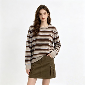 Pull en <span class=keywords><strong>laine</strong></span> mélangée à rayures, effet cachemire, pour femmes, col rond, manches longues, tricoté, doux, chaud, décontracté, à porter au quotidien en hiver - Product Image 2