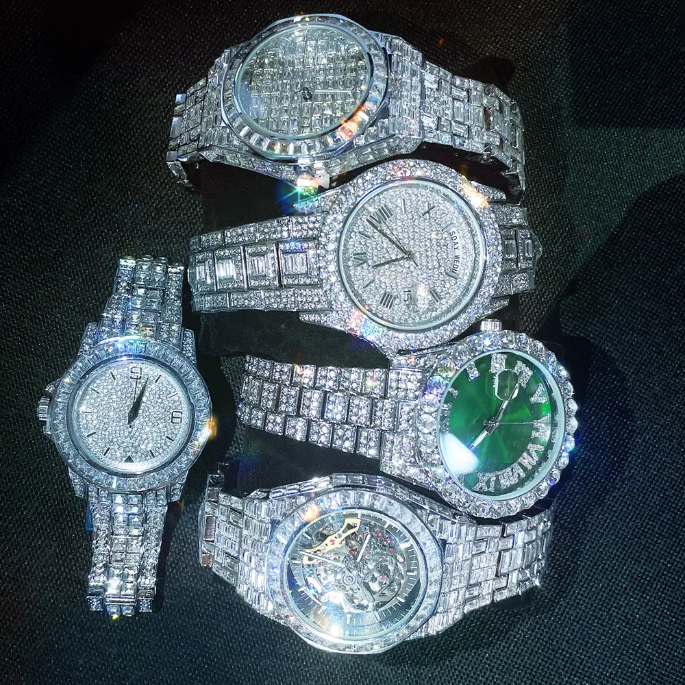 Hip Hop chapados en oro Hip Hop helado Micro CZ diamante venta al por mayor de lujo reloj de joyería de las mujeres de los hombres muñeca de cuarzo Digital relojes