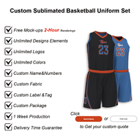 Ensemble de maillots de basket-ball personnalisés respirants 100% polyester, sublimés noir et bleu, uniformes réversibles double face pour ligue universitaire