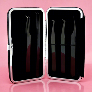 Pinzas de aislamiento de nuevo diseño, pinzas de pestañas en ángulo para extensiones de pestañas, color negro, ángulo de 90 grados, acero inoxidable para volumen - Product Image 1