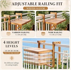 <span class=keywords><strong>Table</strong></span> suspendue personnalisée <span class=keywords><strong>pour</strong></span> <span class=keywords><strong>balcon</strong></span>, <span class=keywords><strong>table</strong></span> pliante en bois d'acacia <span class=keywords><strong>pour</strong></span> balustrade, hauteur et largeur réglables, bureau de <span class=keywords><strong>balcon</strong></span> extérieur - Product Image 4
