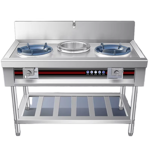 Estufa para Wok de Acero Inoxidable para Cocina Comercial de Restaurante con 2 Quemadores y 1 Calentador, Apagado Automático de Llama, Encendido Electrónico, a <span class=keywords><strong>Gas</strong></span> - Product Image 1