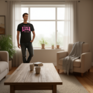 Camiseta con la frase "Porque soy Lisa, eso es por qué me llaman", texto negro y rosa, unisex, talla para adultos S M L XL XXL - Product Image 3