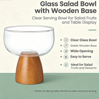 Glazen saladeschalen met standaard voor catering, elegante glazen serveerschaal met houten voet voor fruit, snacks, thuisgebruik en feestjes