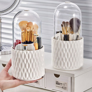 Boîte de rangement rotative pour cosmétiques, organisateur de bureau en verre à 360 degrés pour pinceaux de maquillage, rouges à lèvres, crayons à sourcils - Product Image 1