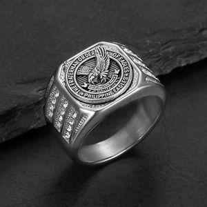 Bague pour homme Aigle des Philippines en or, argent et acier inoxydable, sertie de diamants, forme géométrique, bijou cadeau - Product Image 3