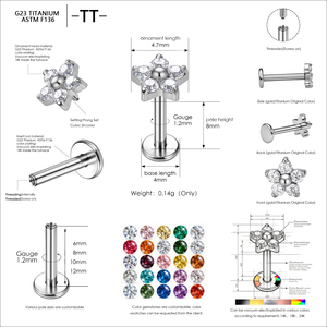 Piercing Labret en Titane ASTM-F136 G23 de Haute Qualité, Bijou d'Oreille Plaqué Or, Tendance, pour Piercing Corporel - Product Image 6