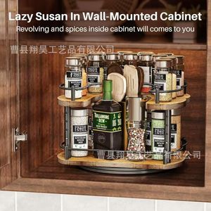Wooden <b>Spice</b> <b>Rack</b> <b>Rotating</b> Desktop Storage Multi Function Kitchen Organizer Rustic Design - Product Image 3