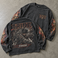 T-shirt à manches longues TaiDe personnalisé 300GSM, délavé à l'acide, imprimé graphique vieilli, coupe ample et oversize, fabricant OEM ODM en gros