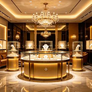 Vitrine de présentation de bijoux de luxe GZowin, ronde, dorée, haut de gamme, avec éclairage LED, dessus en verre, écologique, durable, pour usage en musée ou en magasin. - Product Image 5