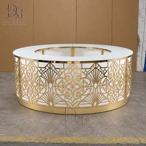 Comptoir de bar rond pliable sur mesure en acier inoxydable doré et noir, orné de motifs, avec plateau en verre trempé amovible - Product Image 2