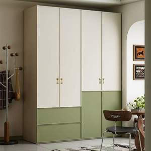 Armario de Estilo Francés de Lujo Ligero Color Crema con Panel Verde, Puerta Abatible de Piso a Techo, Mueble de Almacenamiento para Dormitorio de Uso Doméstico - Product Image 3