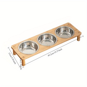 Ensemble de 3 bols en bambou naturel surélevé pour chat avec 3 bols en acier inoxydable design anti-vomissement pour mangeoire d'intérieur pour animaux de compagnie - Product Image 5