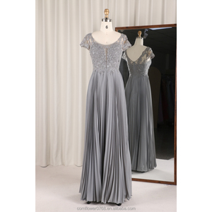 kb bridesmaid dresses Sleeveless Long Crepe Dress  Elegant Grey Modest Style for Women L